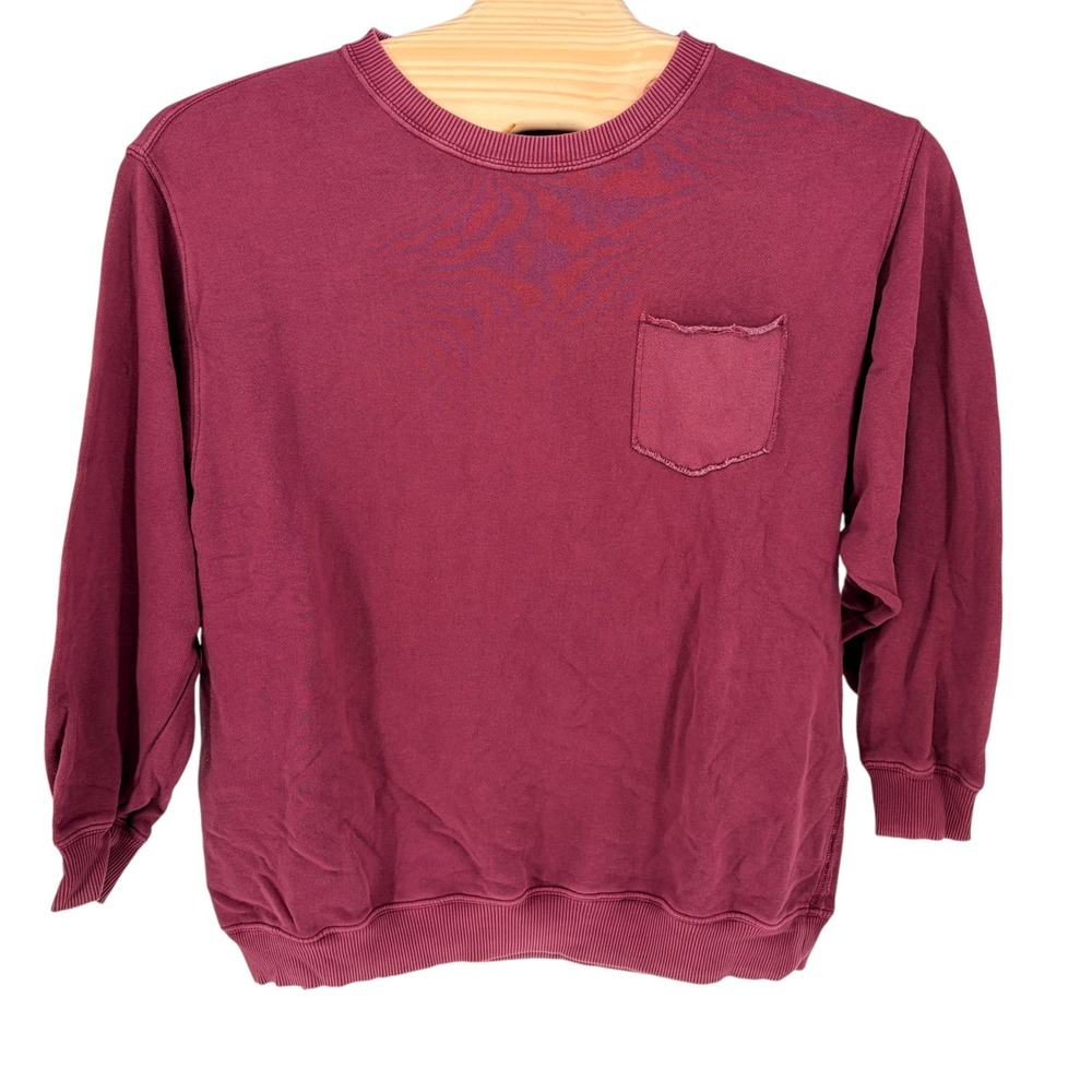 Aerie Sweatshirt Large Maroon Raw Edge Pocket Crew Neck Pullover Oversized